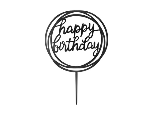 Topper na tort Happy Birthday czarnym - 1 szt.