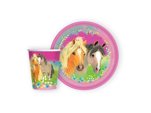 Zestaw kubeczki + talerzyki papierowe Koniki - 16 szt.