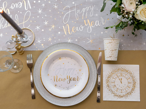Kubeczki papierowe na Sylwestra Happy New Year - białe - 270 ml - 10 szt.