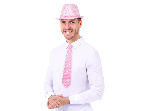 Cekinowy krawat - jasny różowy - 36 cm - 1 szt.