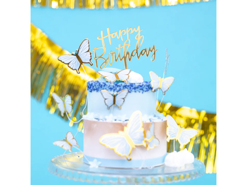 Topper na tort Happy Birthday złoty - 1 szt.