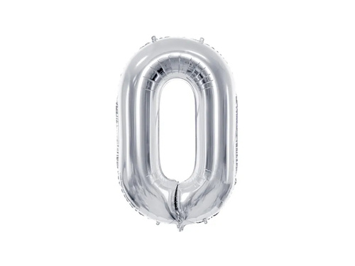 Balon foliowy cyfra 0 srebrna - 72 cm - 1 szt.