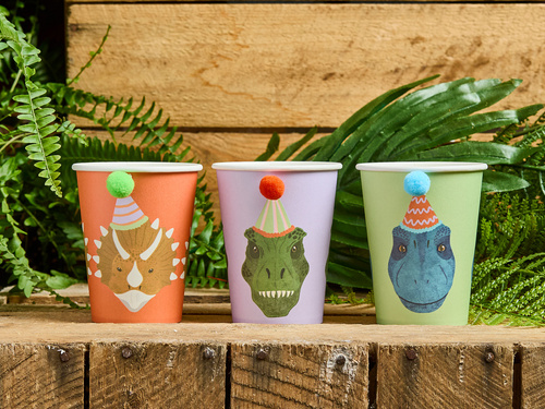 Kubeczki papierowe Dinozaury - 250 ml - 8 szt.