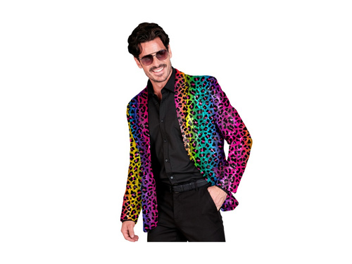 Imprezowa marynarka Party Fashion - tęczowa cekinowa panterka