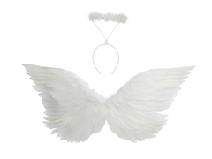 Zestaw skrzydła anioła białe 70 x 35 cm oraz Aureolka