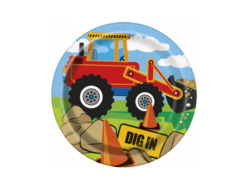 Talerzyki papierowe na urodziny Budowa - 18 cm - 8 szt.