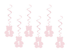 Dekoracja wisząca na roczek misie różowe - 6 szt.