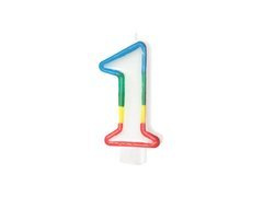 Świeczka cyferka z kolorową obwódką cyfra 1 - 8,5 cm - 1 szt.
