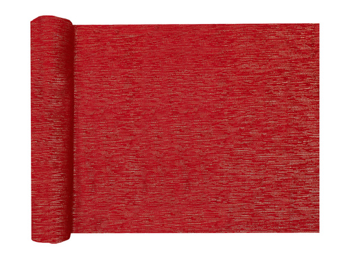 Dekoracja bieżnik na stół ze złotą nitką - czerwony - 28 cm x 2,5 m - 1 szt.