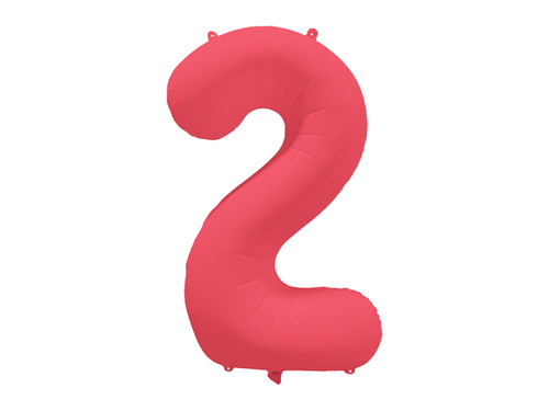 Balon foliowy cyfra 2 neonowy czerwony - 86 cm - 1 szt.
