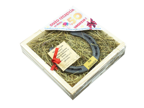 Podkowa na 50 urodziny w drewnianym pudełku