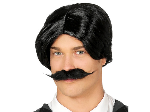 Czarna peruka z wąsem - 1 szt.
