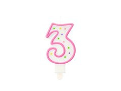 Świeczka cyferka trójka 3 z kropeczkami - 1 szt.