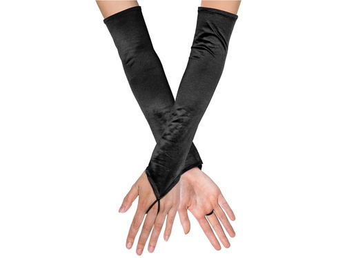 Satynowe rękawiczki karnawałowe czarne bez palców - 40 cm