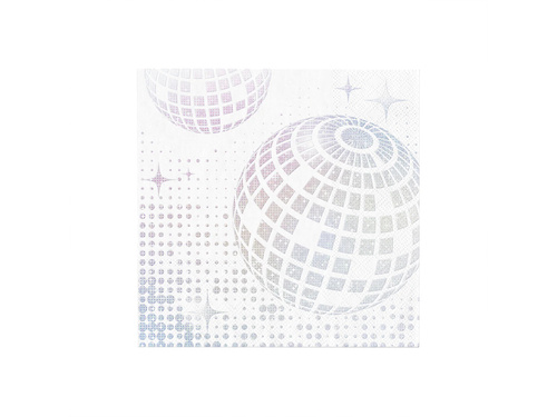 Zestaw kubeczki + sewretki + talerzyki papierowe Silver Disco lata 60 - 22 szt.