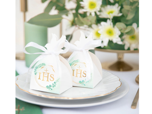 Pudełeczka dla gości na Komunię Świętą z eukaliptusem - 6 szt.