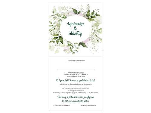 Zaproszenie personalizowane na ślub z kopertą - 6 szt.