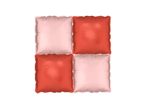 Balony foliowe Kwadraty różowo-czerwone - 35 x 35 cm - 4 szt.