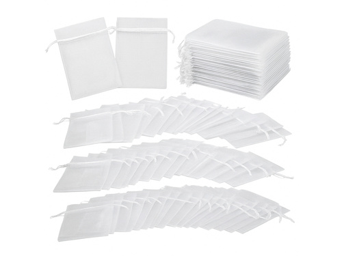 Woreczki z organzy dla gości - białe, gładkie - 9 x 12 cm - 100 szt.
