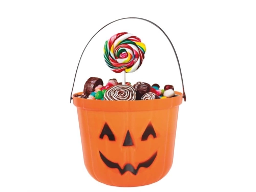 Wiaderko pomarańczowe z dynią na Halloween - 20 cm - 1 szt.