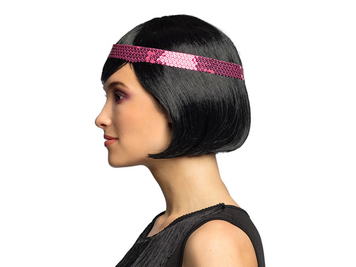 Peruka Retro czarna z różową opaską - 1 szt.