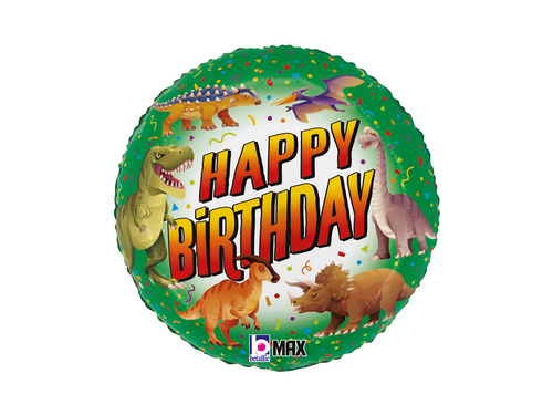 Balon foliowy Happy Birthday Dinozaury - 35x35 cm - 1 szt.