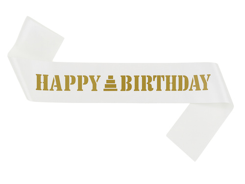 Szarfa urodzinowa Happy Birthday biała - 1 szt.