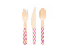 Zestaw sztućców drewnianych różowych - 18 szt.