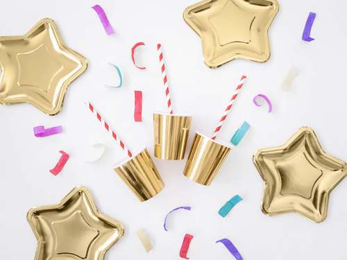 Talerzyki papierowe na urodziny Gwiazda złote - 23 cm - 6 szt.