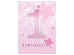 Zaproszenia na roczek Gwiazdki różowe - 6 szt.
