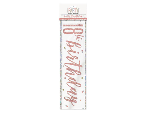 Baner Happy Birthday różowe złoto na 18 urodziny - 274 cm - 1 szt.