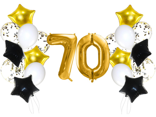 Zestaw balonów na siedemdziesiątkę złoto-czarny - 21 szt.