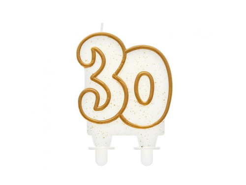 Świeczka na 30-tke z brokatem i złotą obwódką - 1 szt.