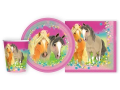 Zestaw kubeczki + serwetki + talerzyki papierowe Koniki - 36 szt.