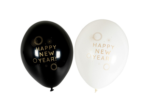 Balony lateksowe Happy New Year - 25 cm - 6 szt.