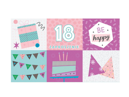 Zaproszenie z kopertą na 18-tkę - 1 szt.