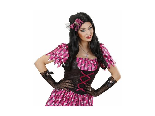 Rękawiczki z czaszką ze strassem i siateczką pająka - 33 cm