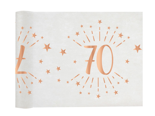 Dekoracja bieżnik na stół z nadrukiem na 70 urodziny Sparkling różowe złoto - 30 cm x 5 m - 1 szt.