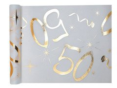 Dekoracja bieżnik na stół z nadrukiem na 50 urodziny - 30 cm x 5 m - 1 szt.