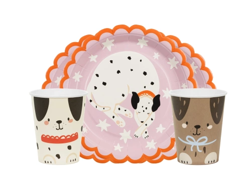 Zestaw kubeczki + talerzyki papierowe Pieski - 24 szt.