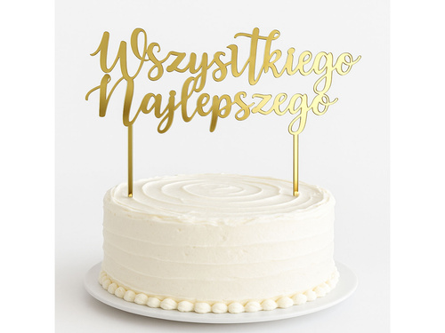 Topper z pleksi złoty na tort Wszystkiego Najlepszego - 20 cm