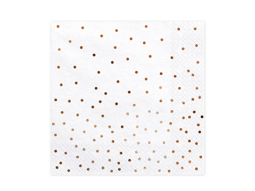 Serwetki urodzinowe białe w różowo-złote małe kropki - 33 cm - 20 szt.