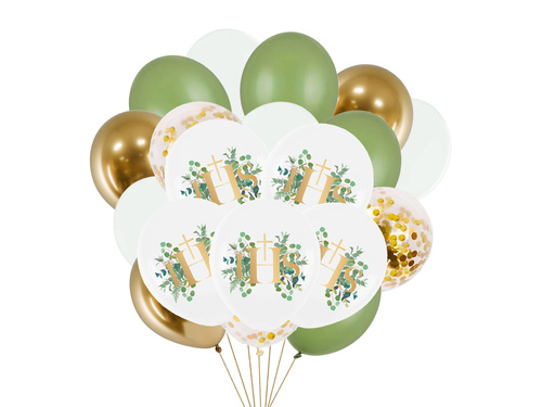 Zestaw balonów komunijnych zielono- złoty - 21 szt.