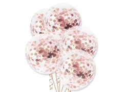 Balony przezroczyste z konfetti złoty róż - 30 cm - 5 szt