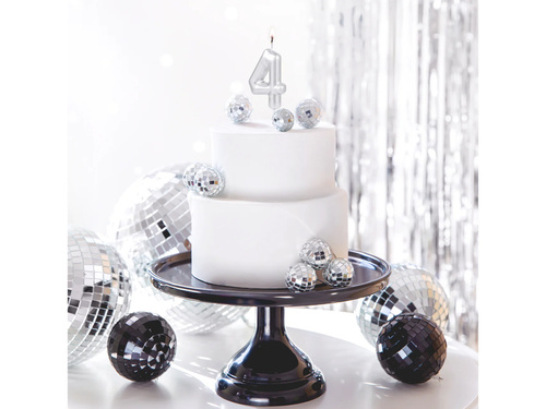 Świeczka cyferka metaliczna srebrna - 4 - 1 szt.