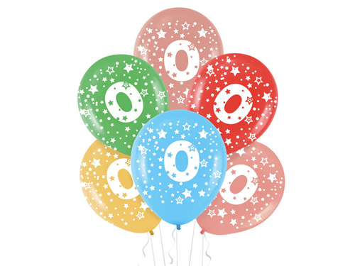 Balony lateksowe z cyfrą zero 0 - mix - 30 cm - 5 szt.