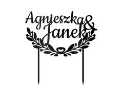 Topper z pleksi czarny na tort personalizowany na wesele - 17 cm