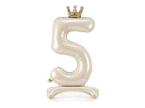 Balon foliowy stojący cyfra 5 kremowa z koroną - 84 cm - 1 szt.