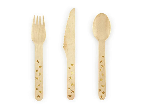 Zestaw sztućców drewnianych Gwiazdki złote - 18 szt.