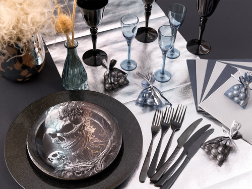 Dekoracja bieżnik na stół 3w1 - srebrny metaliczny - 40 cm x 4,8 m - 1 szt.